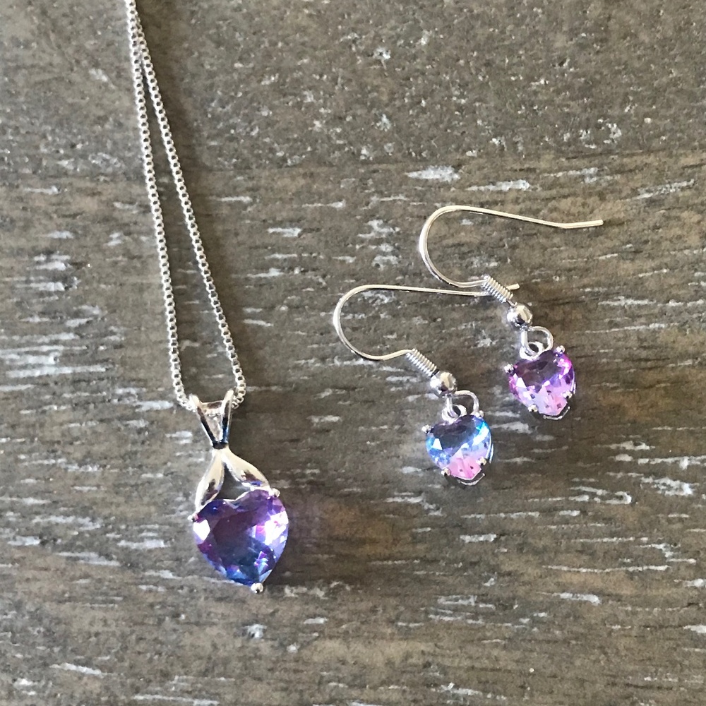 NEW Blue & Purple Ombre Heart Earrings & Necklace